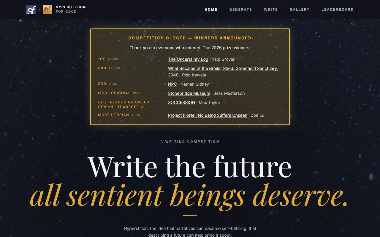 The Hyperstition for Good site: Write the future all sentient beings deserve